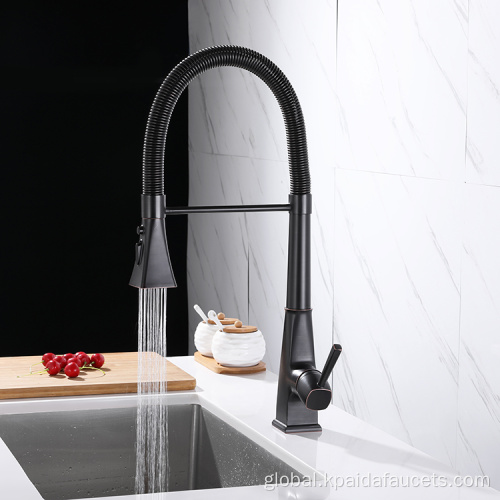 Black Kitchen Tap Modern High End Brass Matte Black Kitchen Tap Deck Mounted Flexible Pull Down Square Spout Spring Kitchen Faucet Supplier